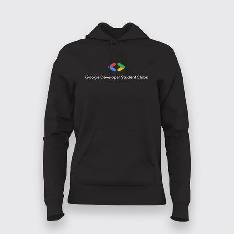 Svart hoodie med tryck från Google Developer Student Clubs.